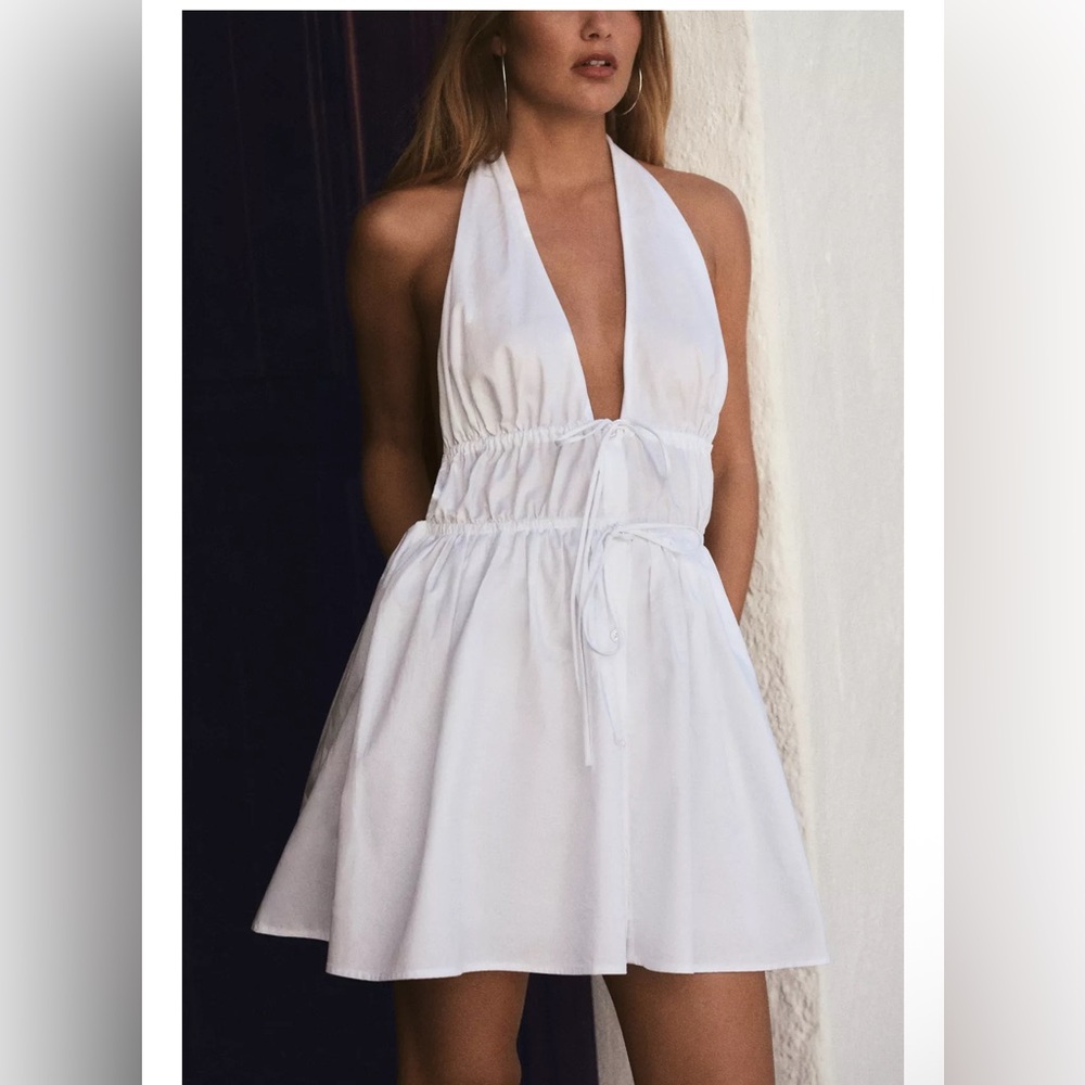 NWT ZARA WHITE halter mini jumpsuit dress open back sleeveless size M
